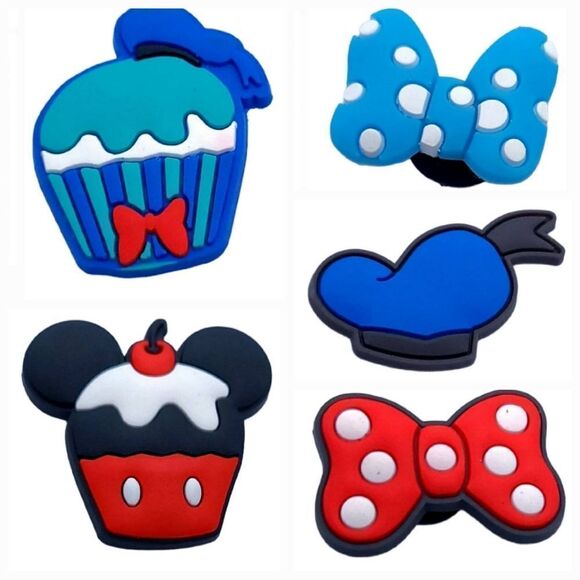 5pc Crocs Shoe Charms Disney Mickey Mouse Donald Duck Set Cupcake Bows Variety - Picture 1 of 6